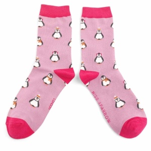 Bamboo Socks - Penguins Mauve